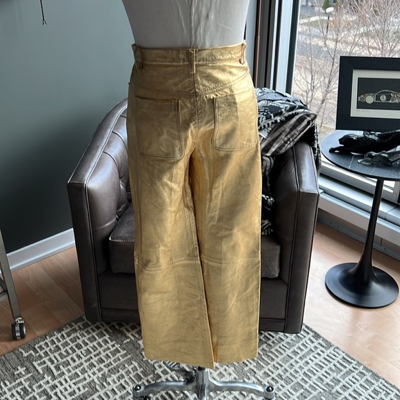 Sandro Orne Gold Metallic Cropped Leather Pants Size 36 FR / 4 US - Picture 4 of 15